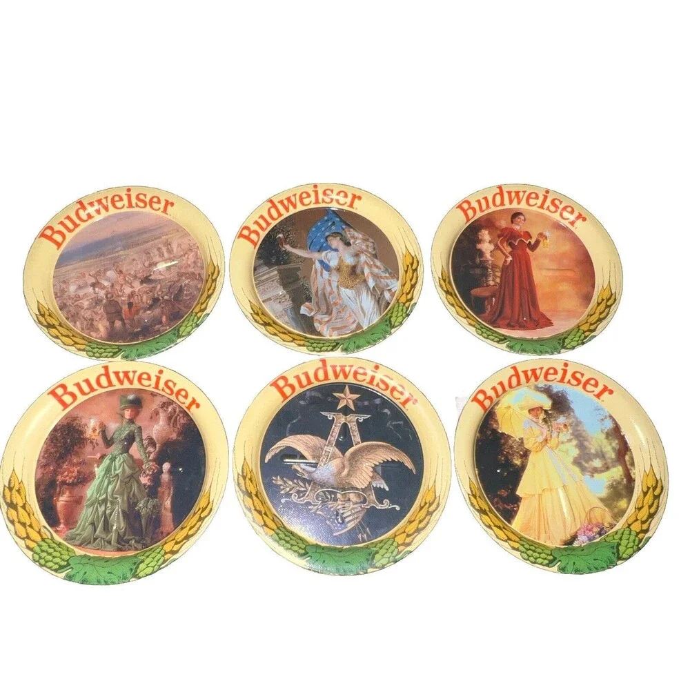 Budweiser Metal Beer Glass Coasters Set Of 6 Vintage mancave nostalgia